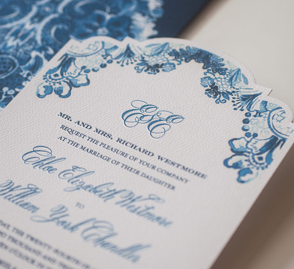 Die cut invitation card with letterpress printing