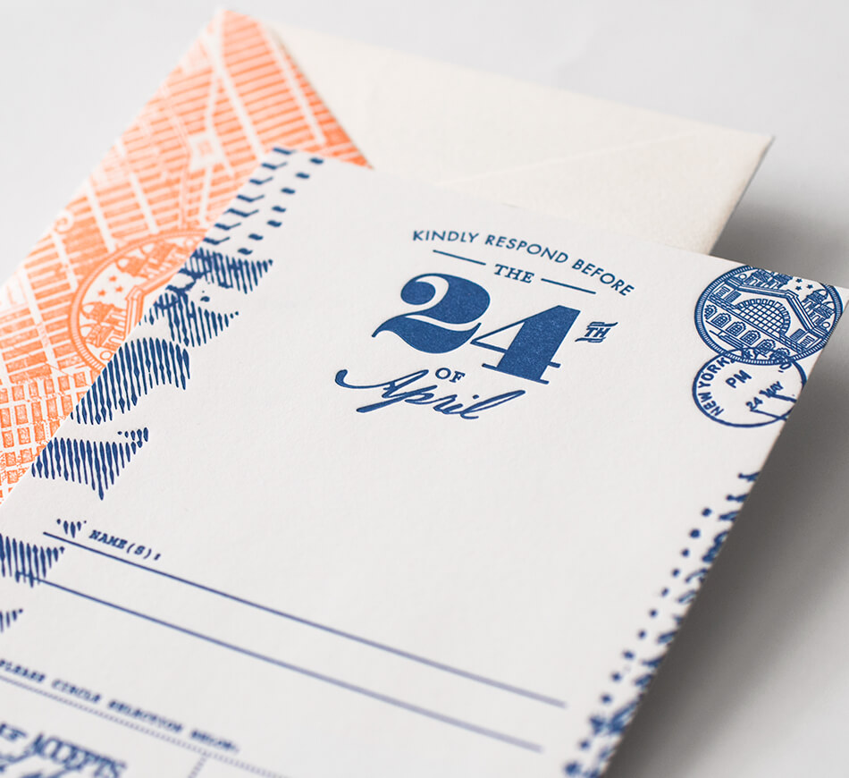 Ellis Island inspired letterpress reply card