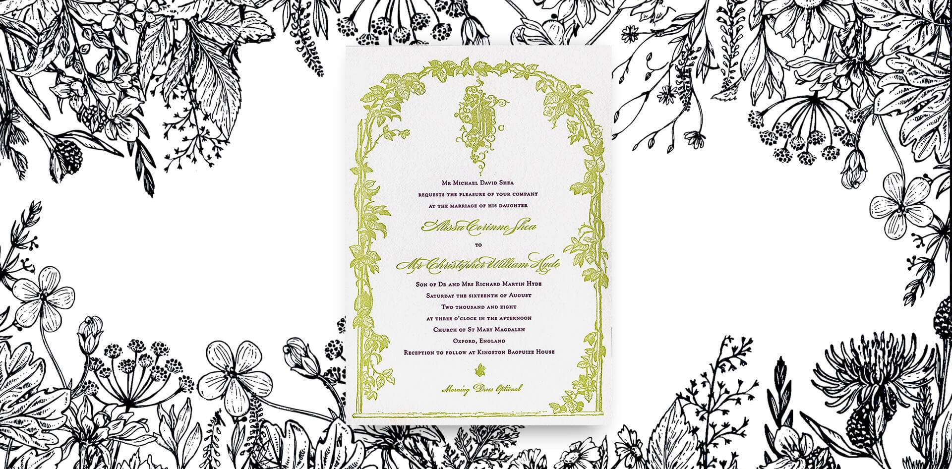 Floral garden letterpress wedding invitation