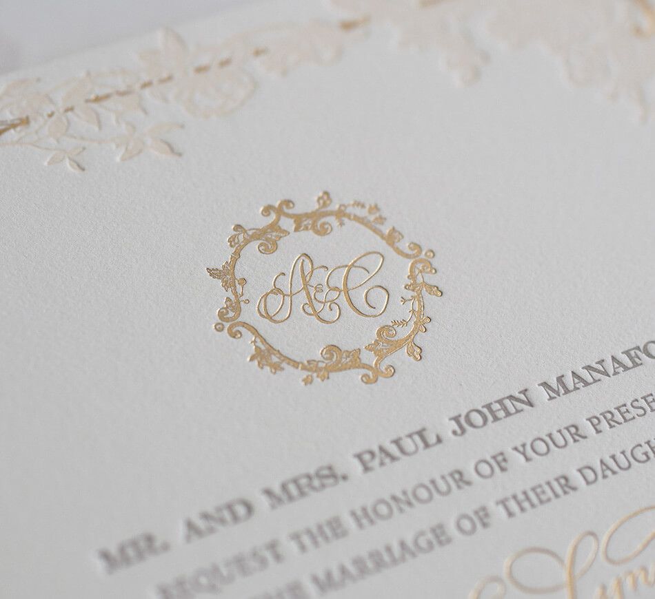 Gold monogram with wreath border