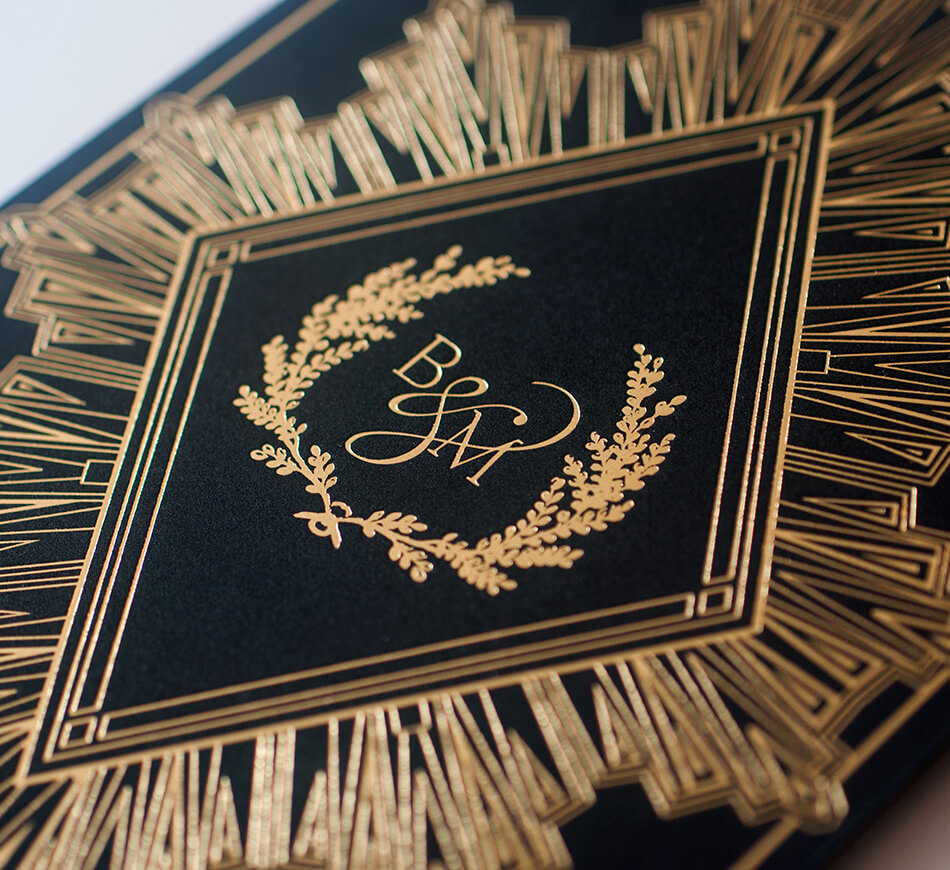 Gold foil and black modern invitation