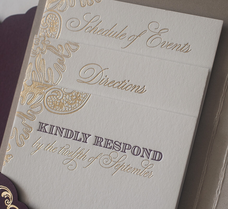 Gold foil and letterpress enclosure cards