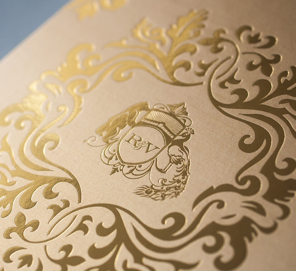 Gold on gold printing on the back of the invitation