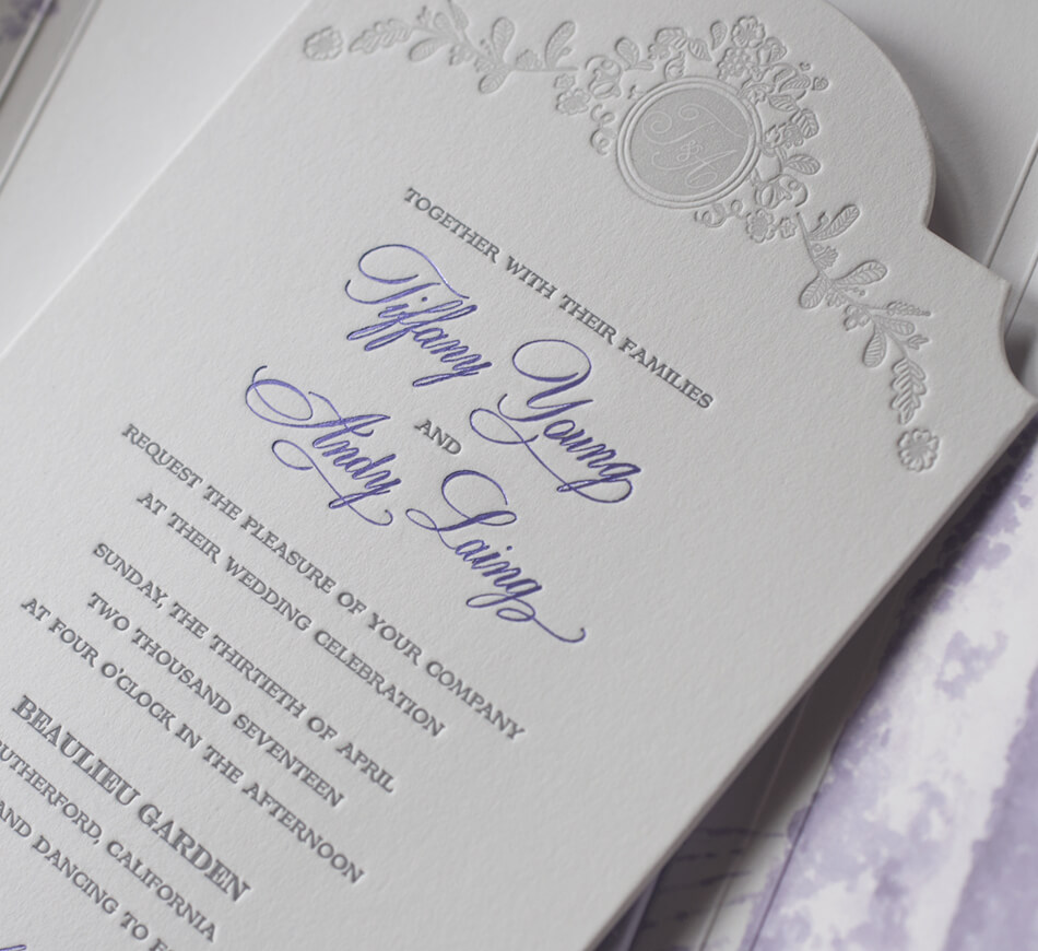 Lavender foil and die cutting detail