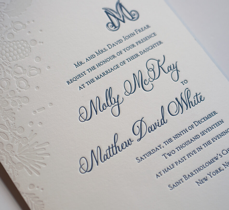 Letterpress calligraphic typography