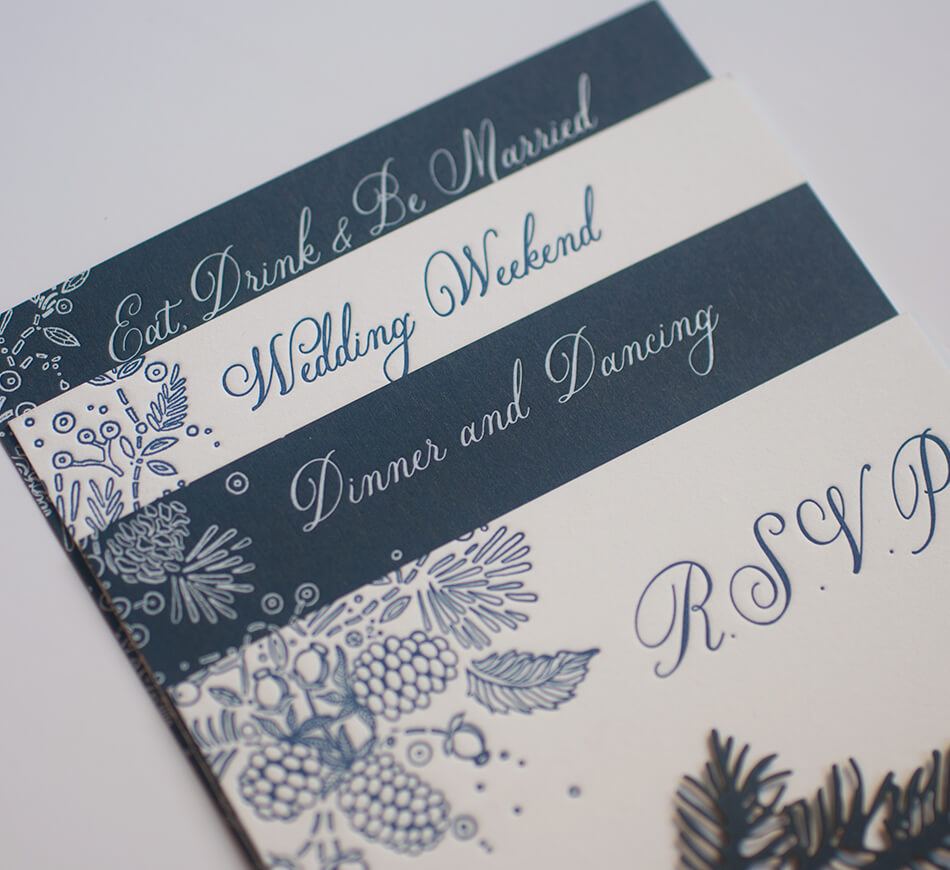 Navy and ivory letterpress details cards