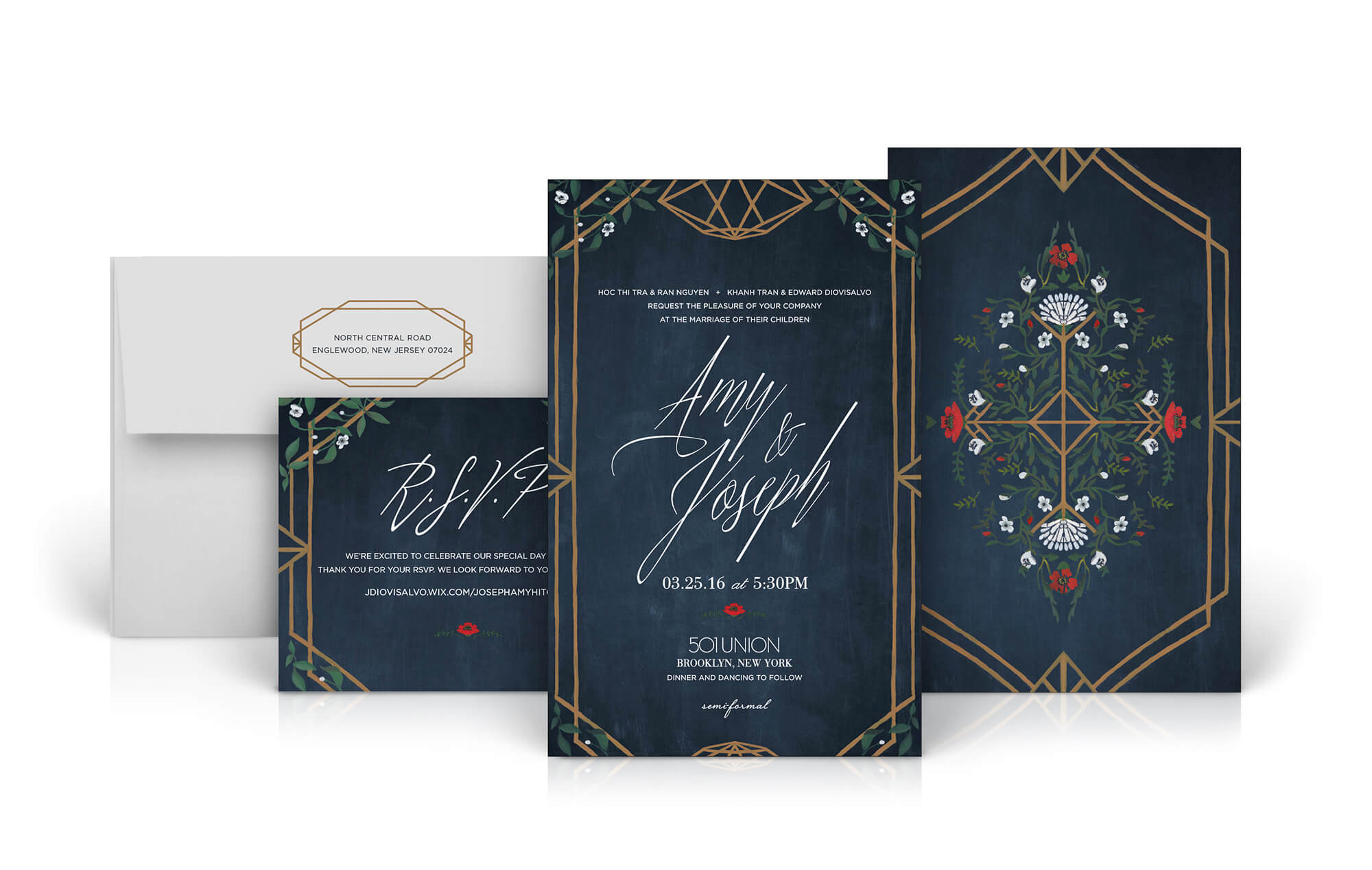 Painted Brooklyn wedding invitation