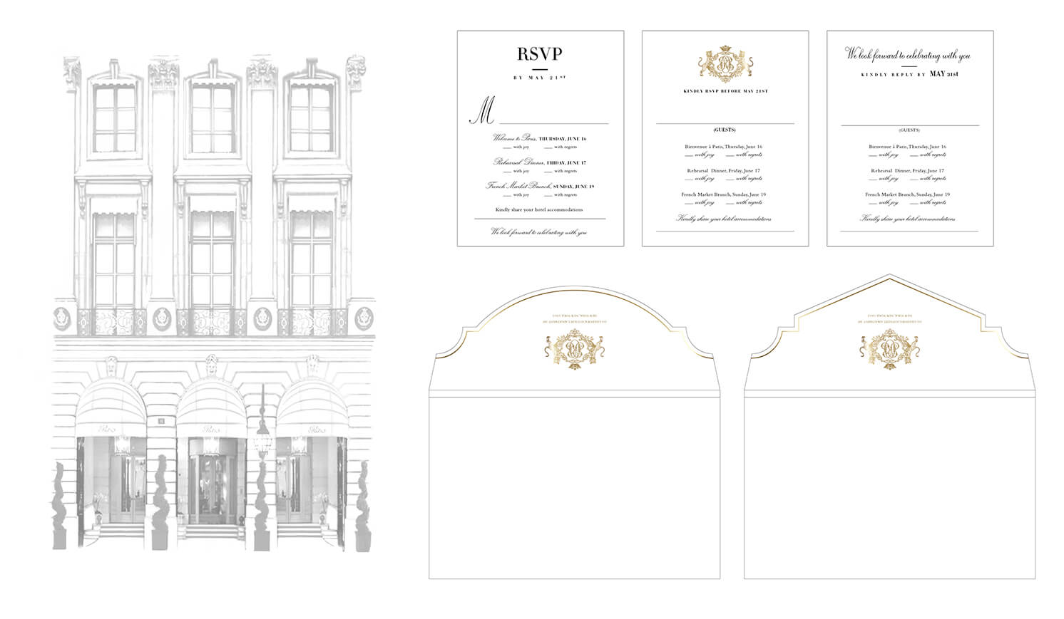 Custom designed reply card and envelopes