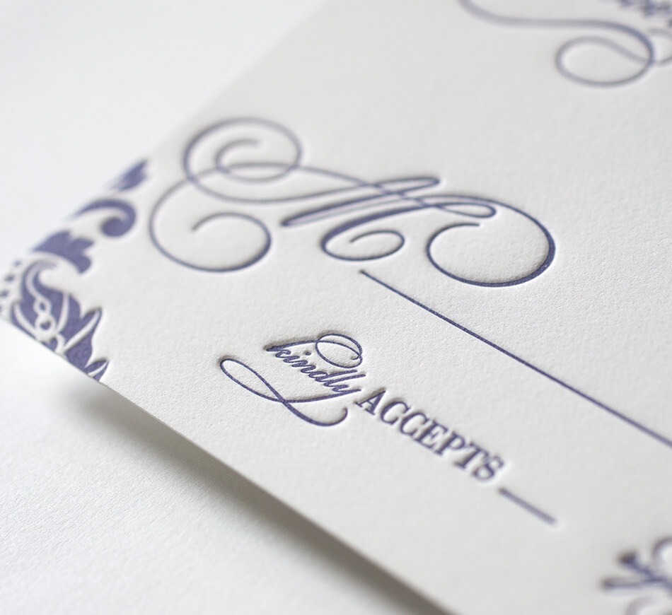 Purple letterpress reply card