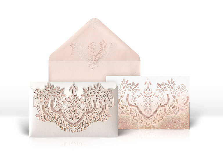 Arabic rose gold opulent wedding invitation with laser cutting