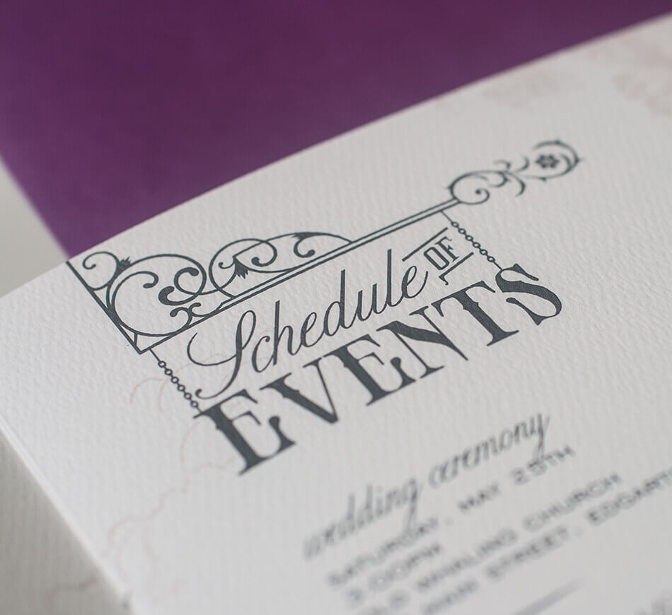 Schedule of events detail and scrollwork