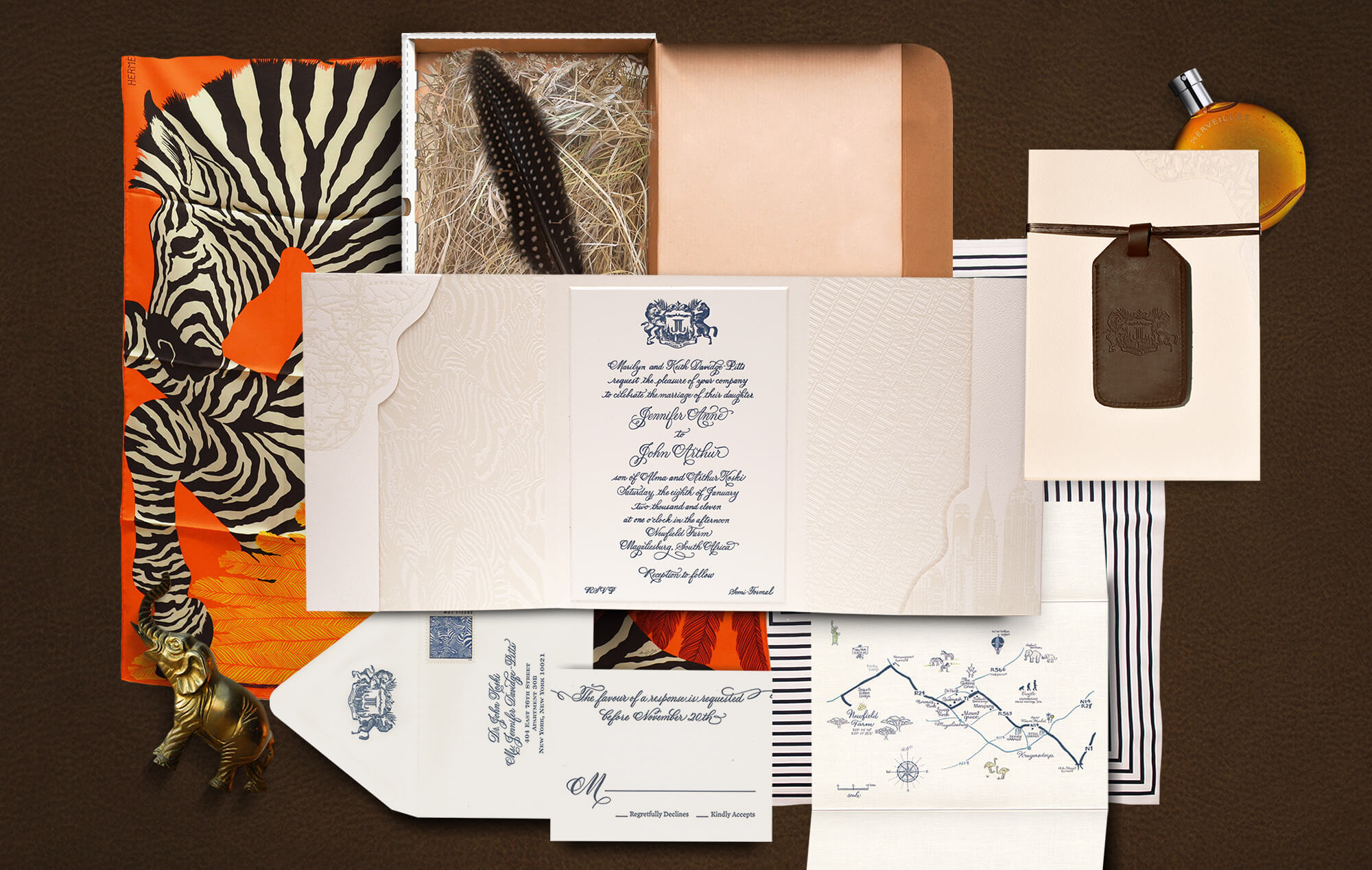 Elegant South African destination wedding invitation