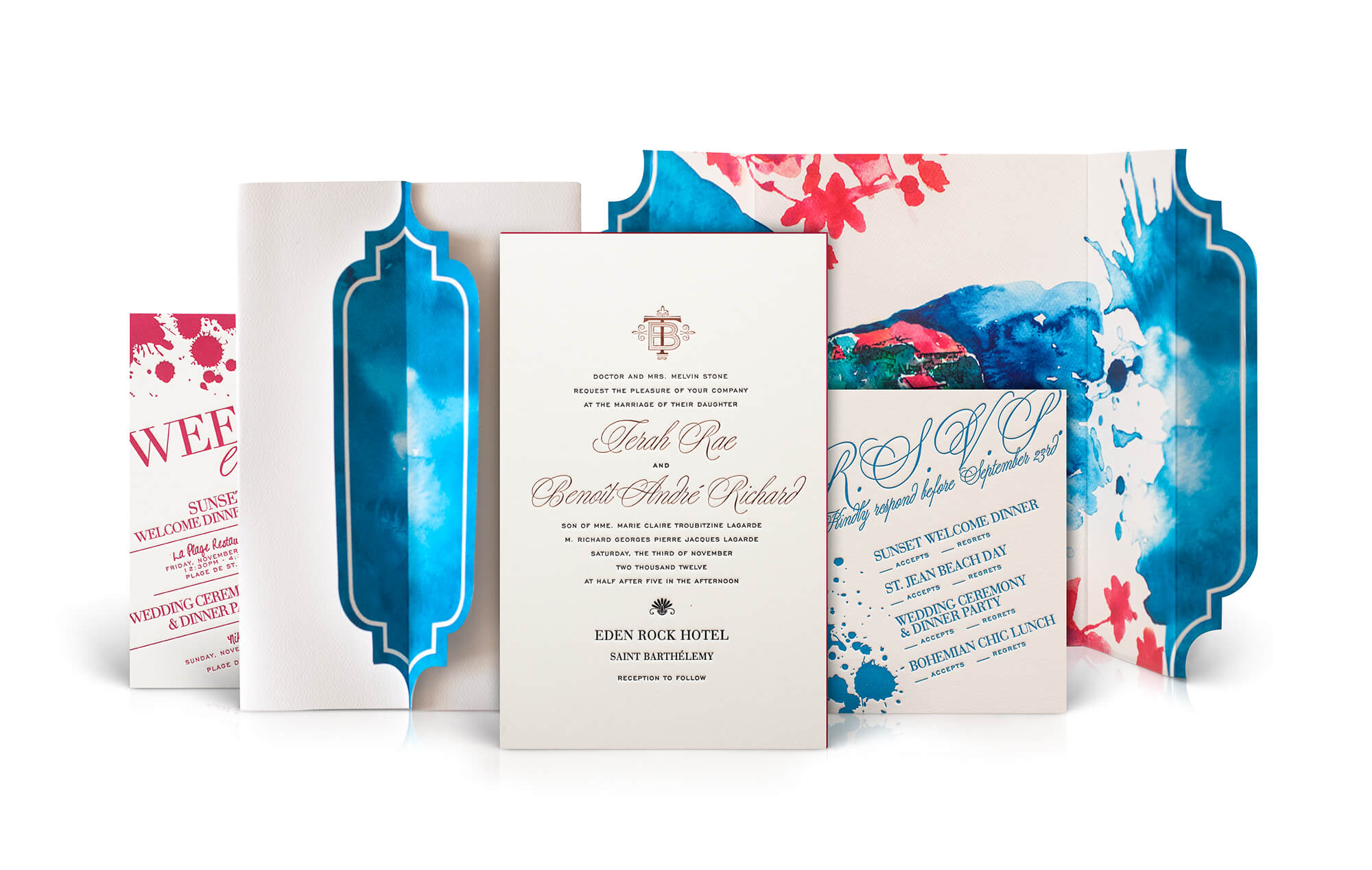 Saint Barts watercolor destination wedding invitation