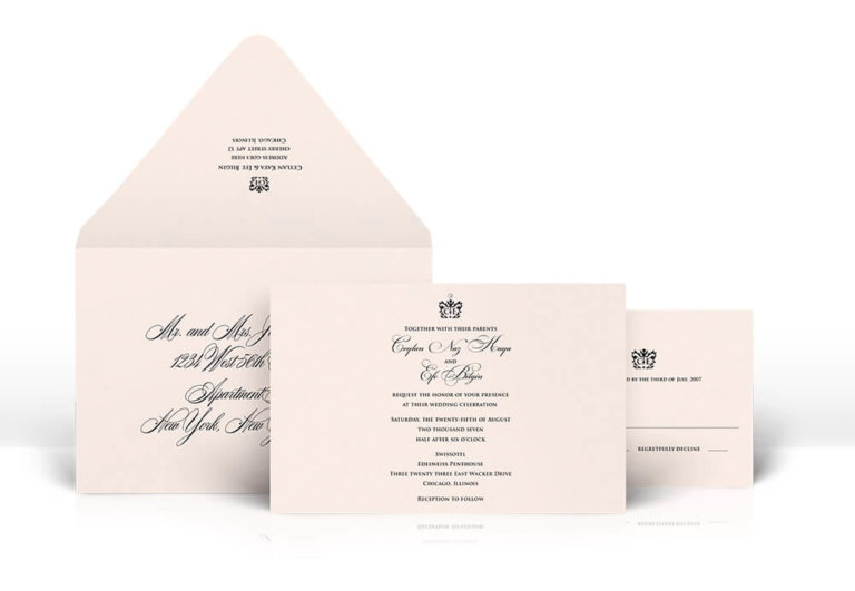 Blush and black wedding invitation with Swarovski crystal