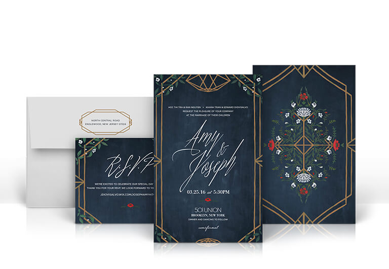 Vietnamese meets Brooklyn Deco wedding invitation