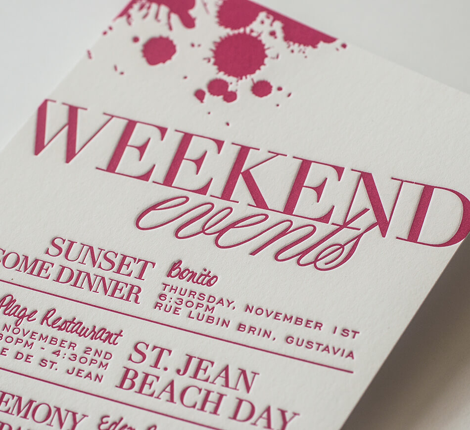 Weekend events letterpress card