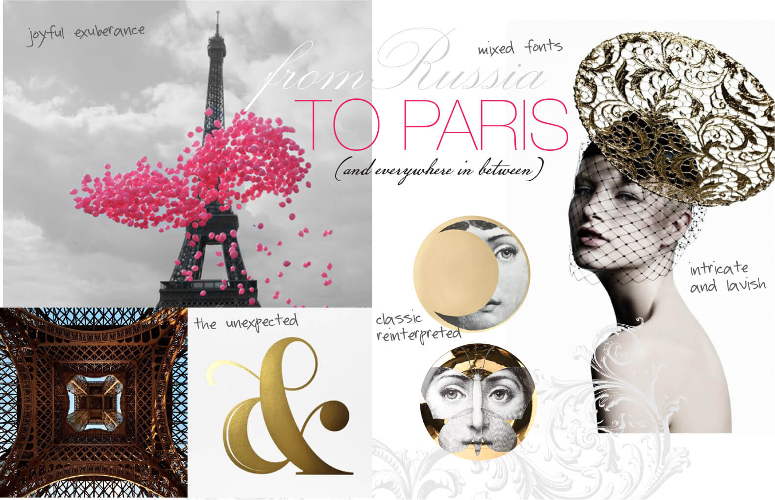 Pink and gold whimsical Paris imagery