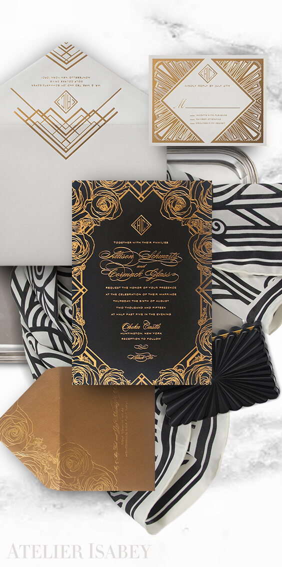 Art Deco & Floral Wedding Invitation for an event at Oheka Castle