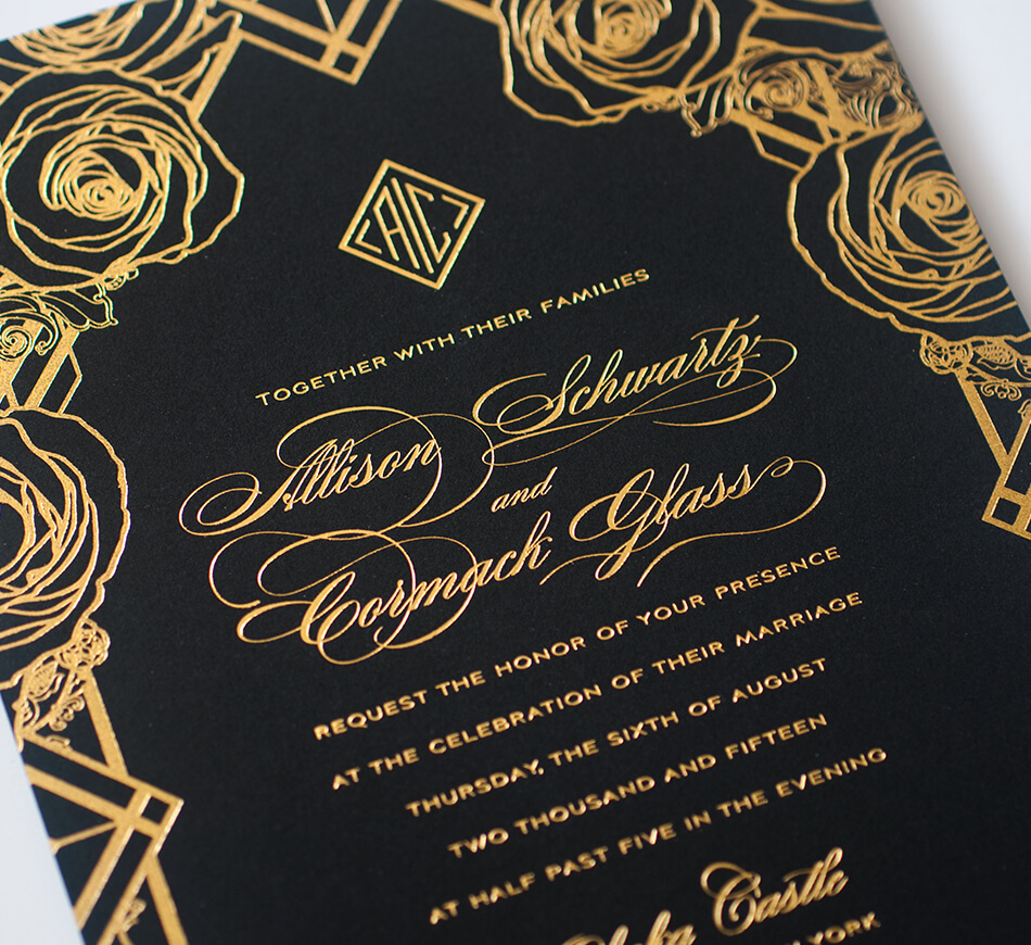 Art Deco invitation in black and gold