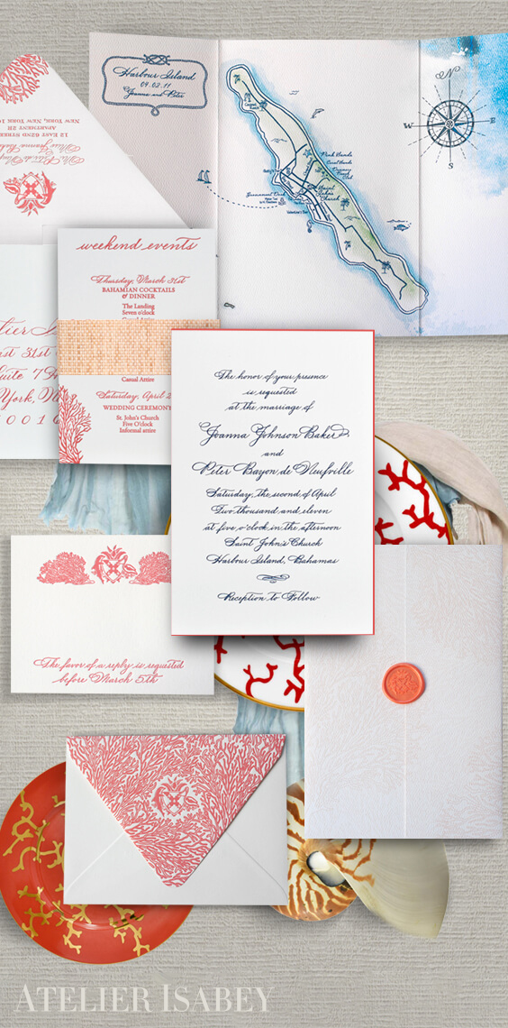 Watercolor Bahamas destination wedding invitation