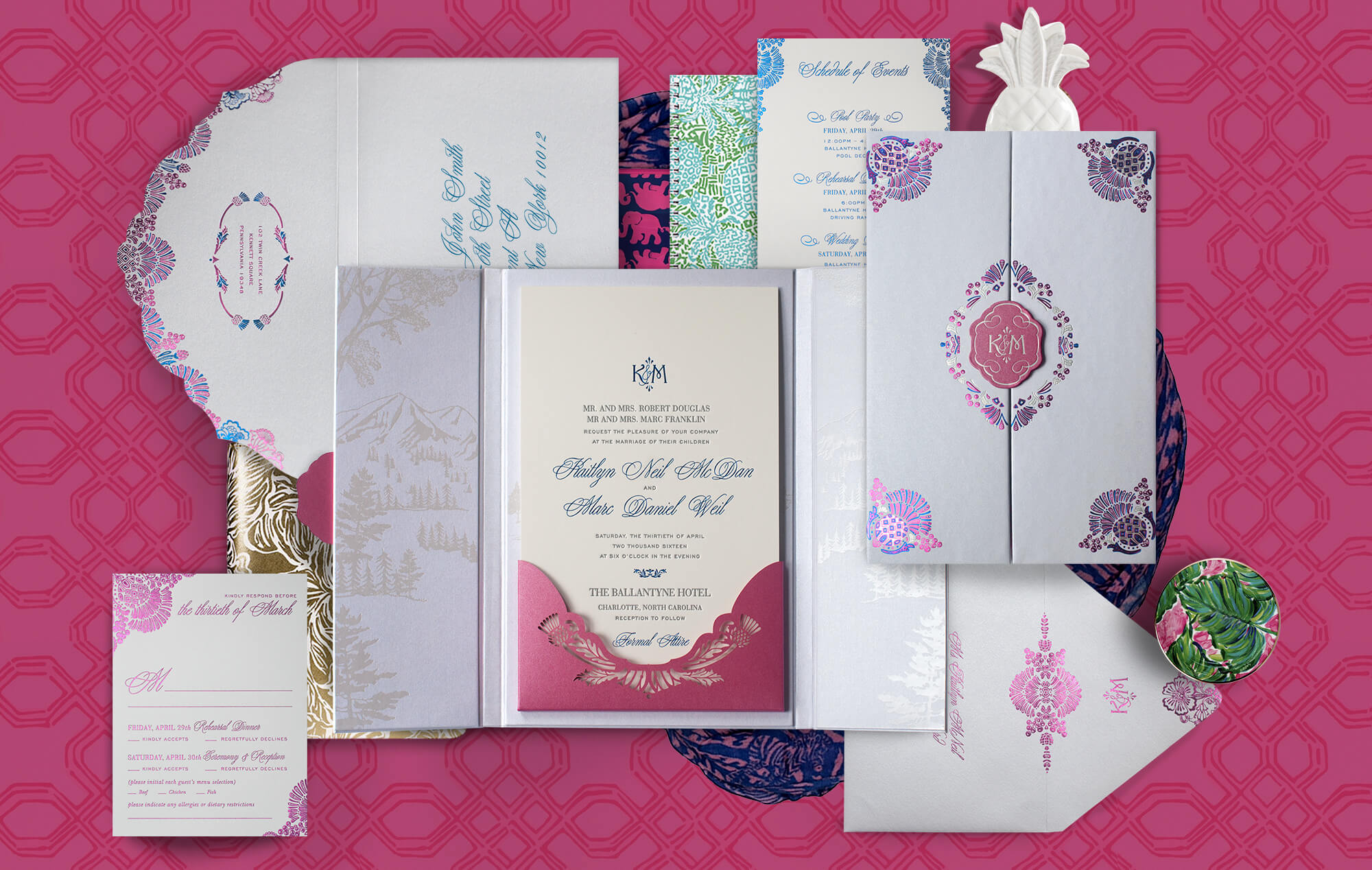 Modern invitation for a wedding at the Ballantyne Hotel