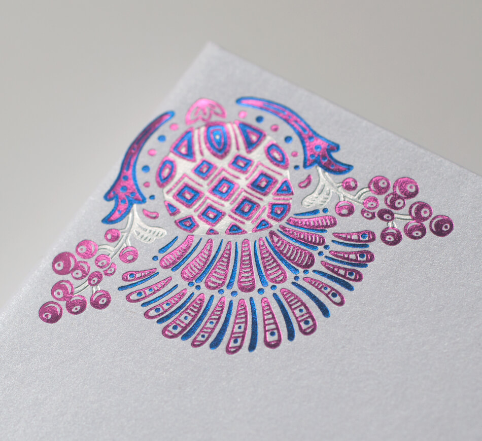 Blue and pink foil printed thistle