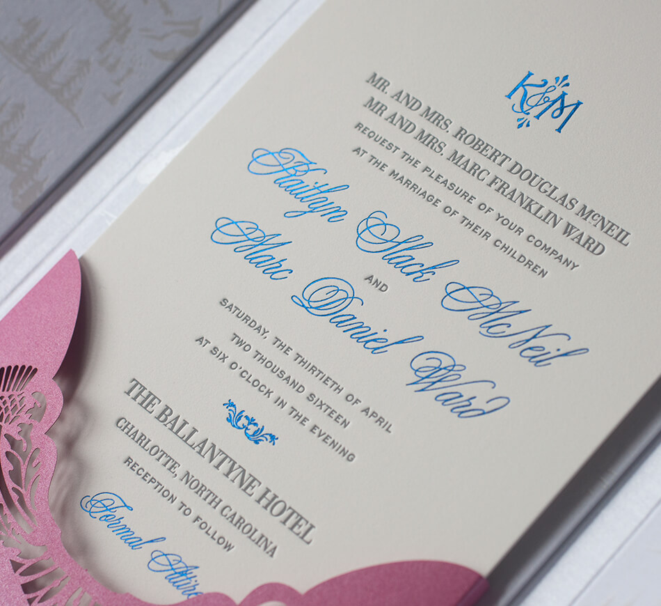 Blue foil calligraphy lettering