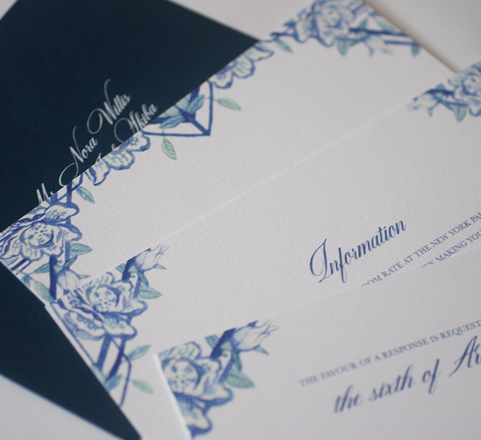 Watercolor and letterpress enclosure cards