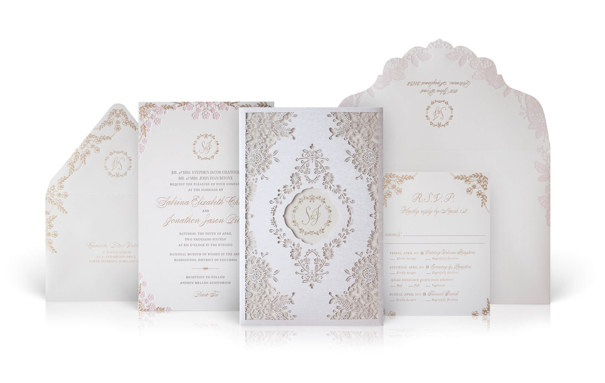 La Durée and cherry blossom invitation