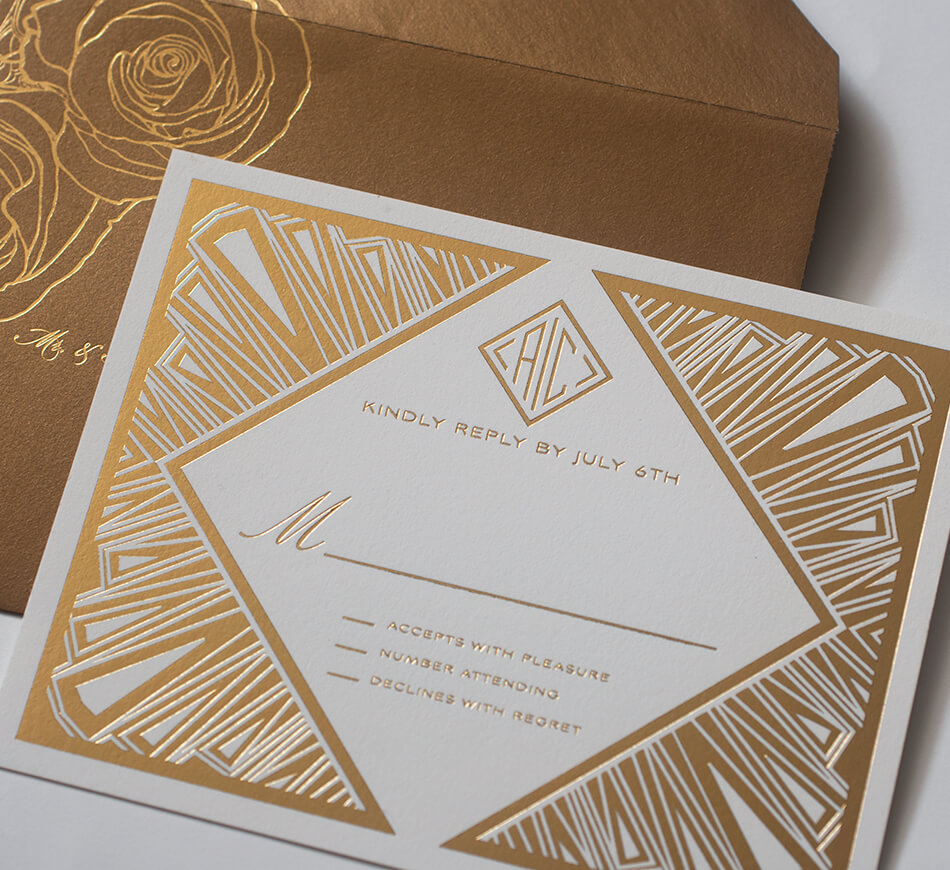 Great Gatsby inspired wedding reply card set