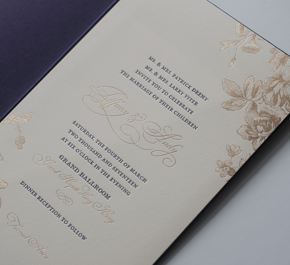 Gold foil and purple letterpress