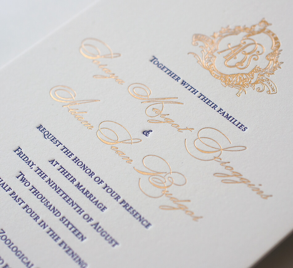 Gold script lettering detail