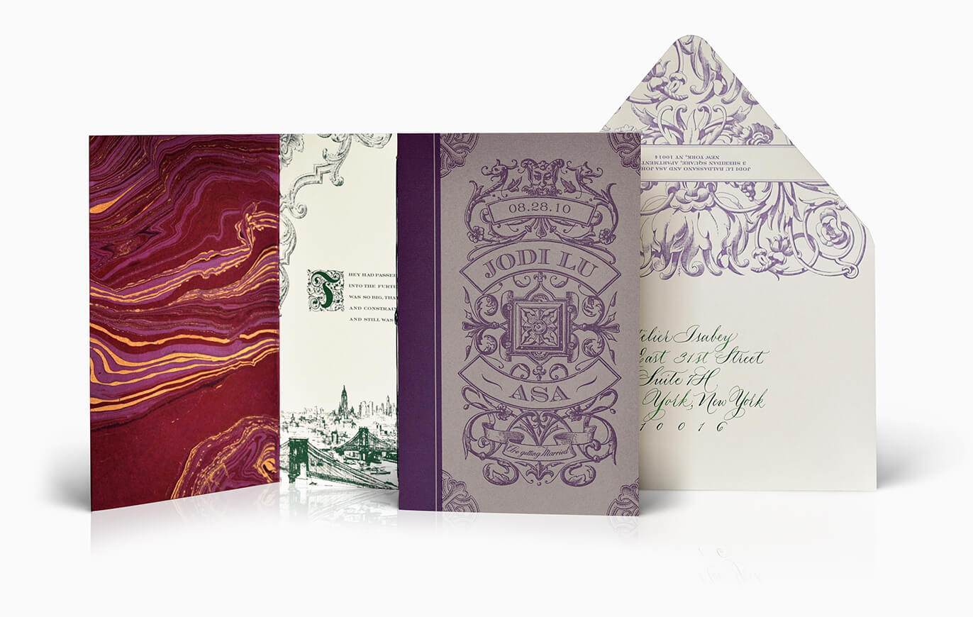 Great Gatsby book style wedding invitation