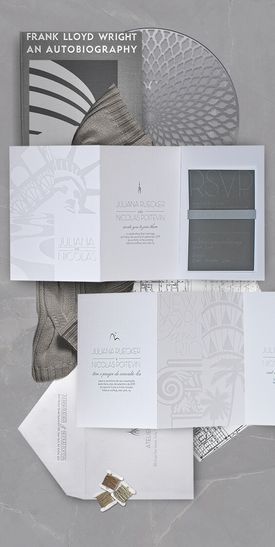 Modern letterpress wedding invitation