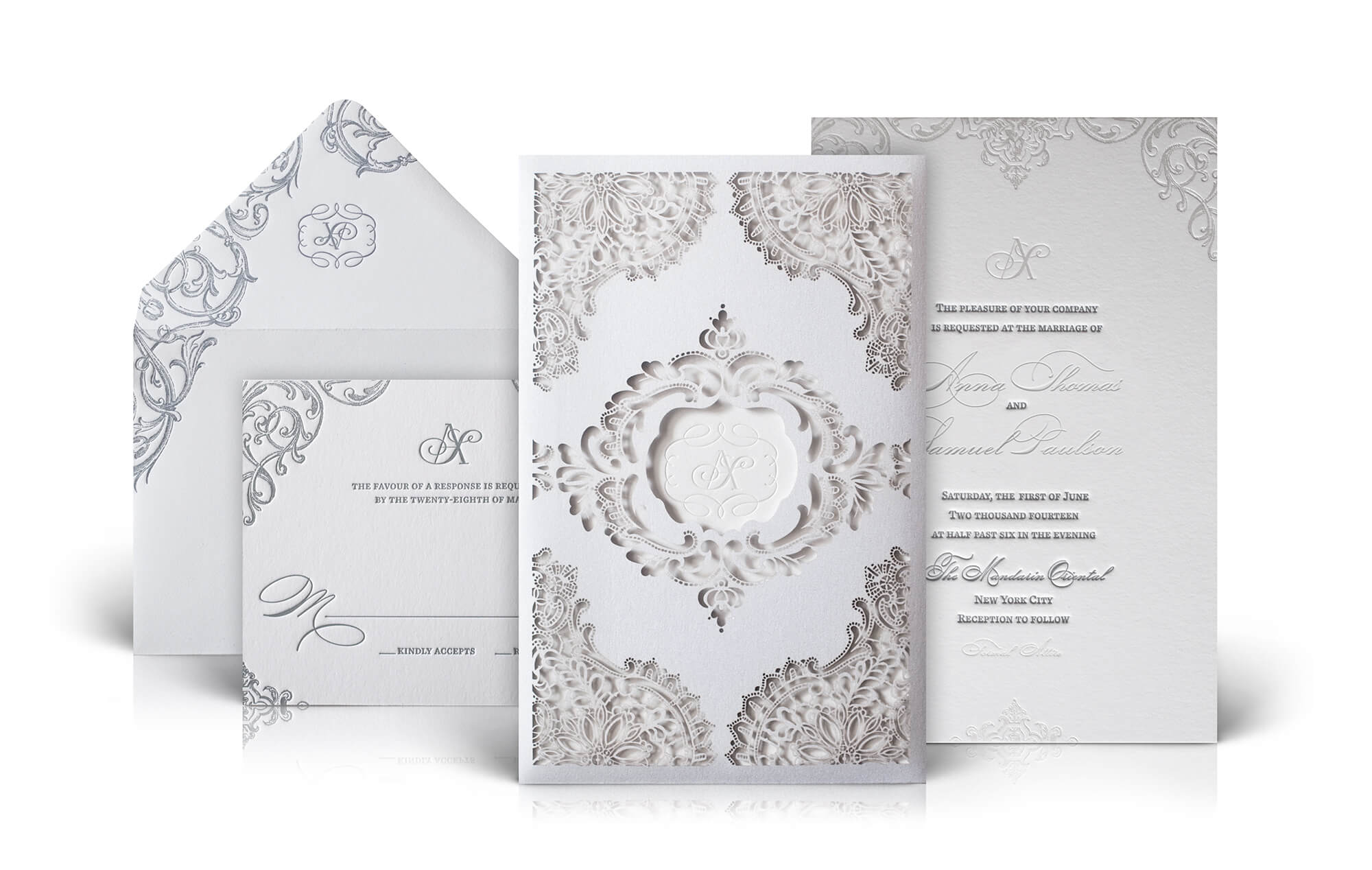 Lace white wedding invitation