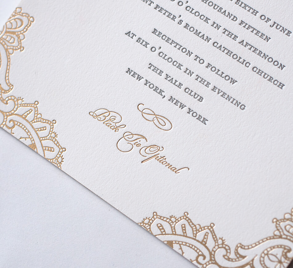Letterpress and gold foil wedding invitation