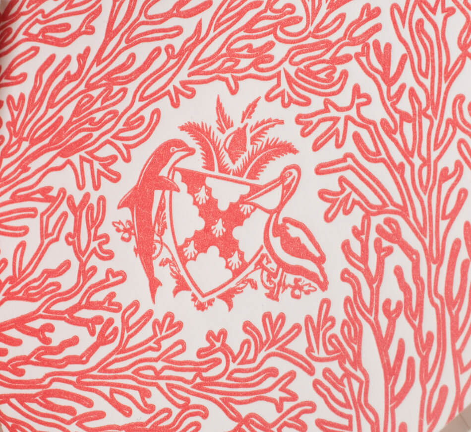 Letterpress corals and Bahamas inspired crest