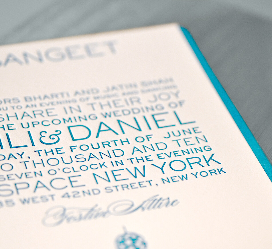 Letterpress Sangeet card