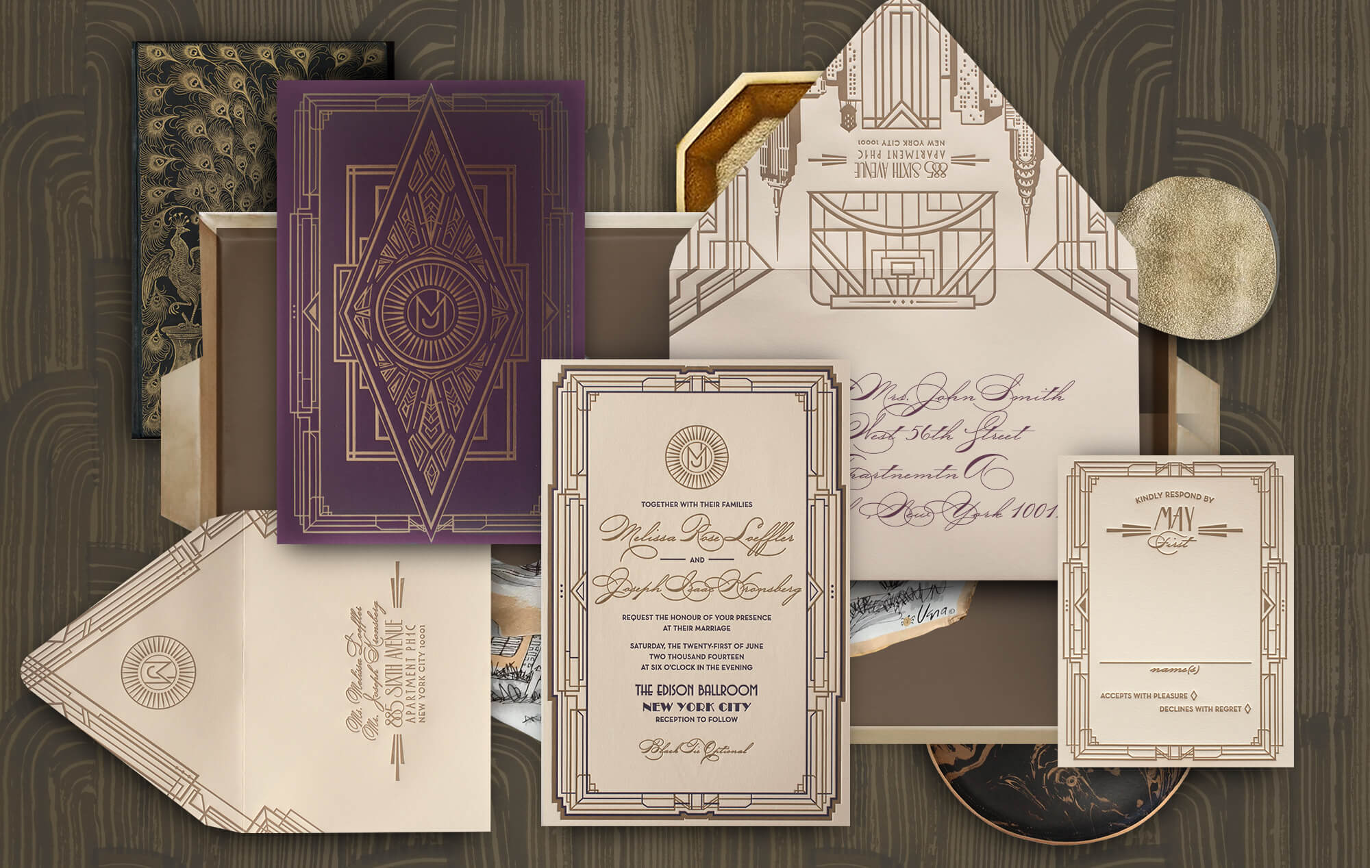 New York Art Deco wedding invitation