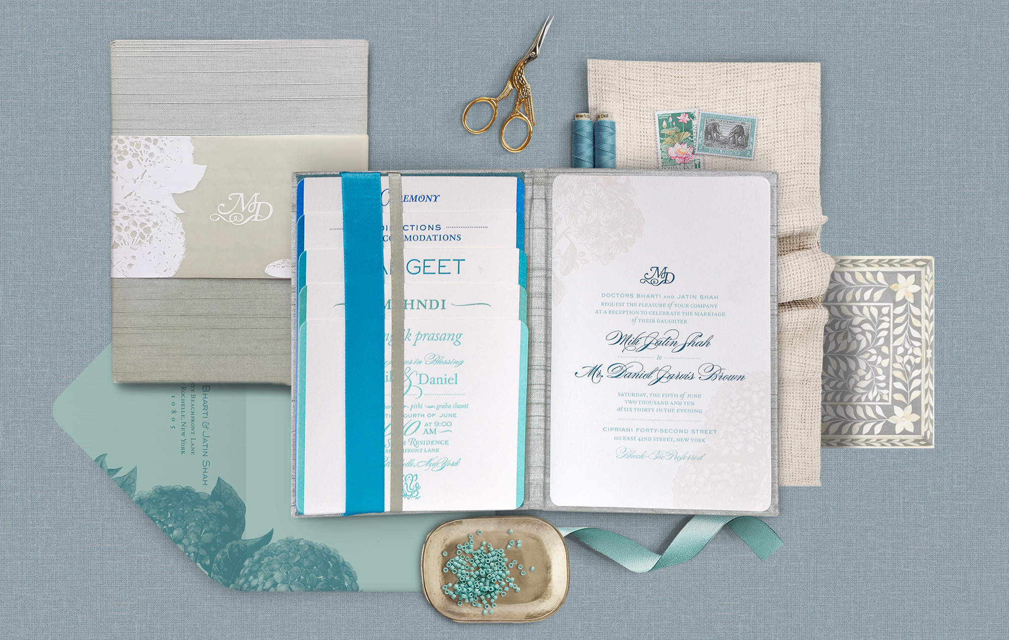 Silk folder ombre wedding invitation