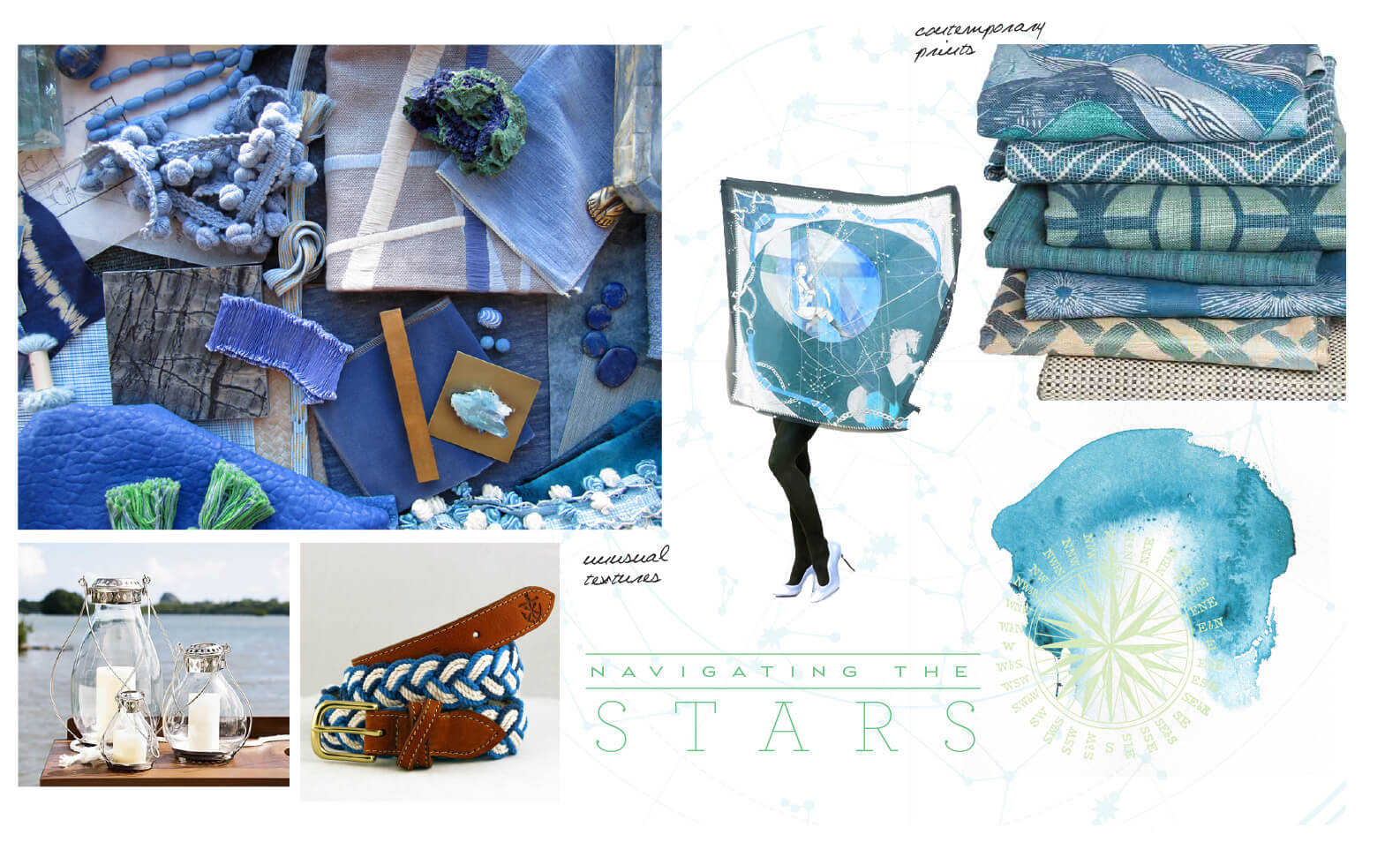 Blue fabrics, watercolor and nautical inspiration