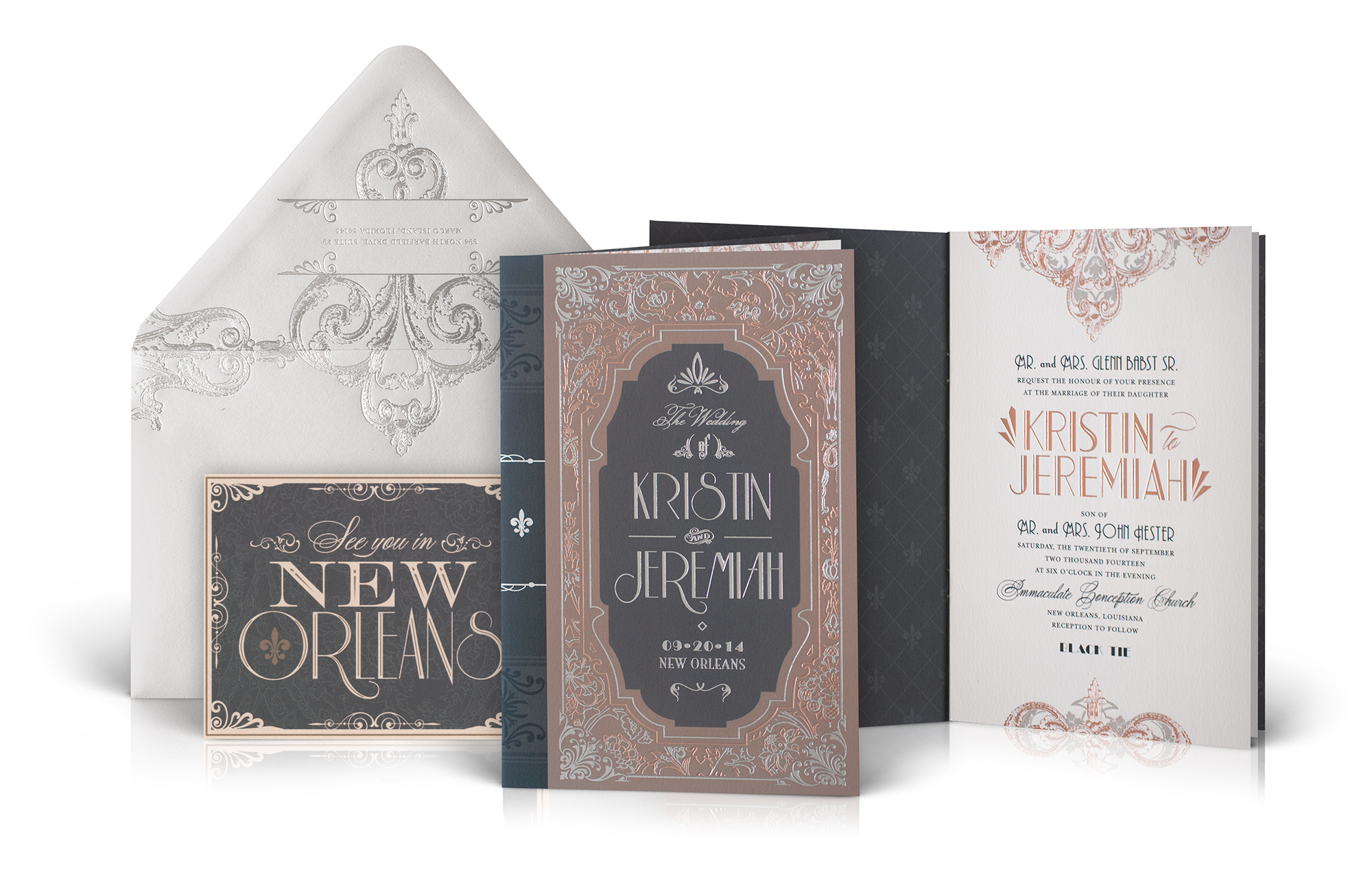 New Orleans Deco wedding invitation