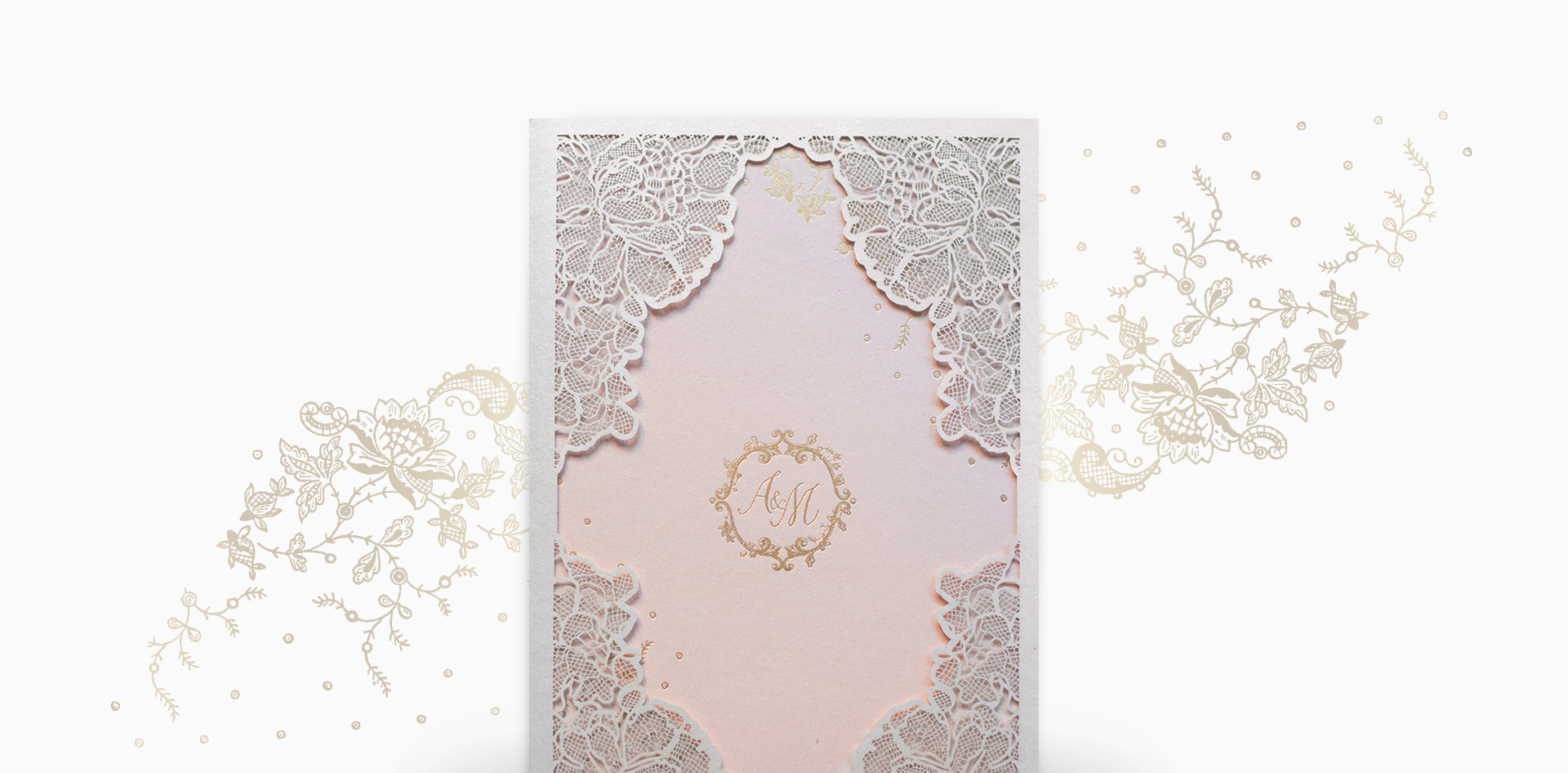 Blush and gold lace invitation