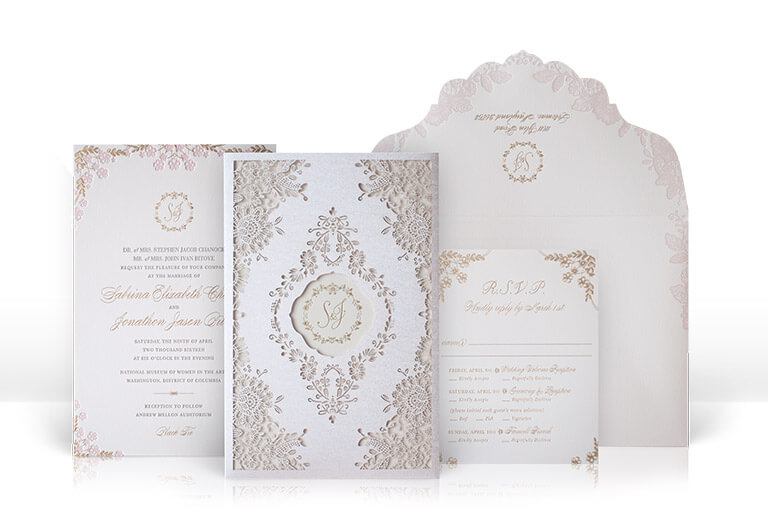 Pearl and pink shimmer cherry blossom invitation