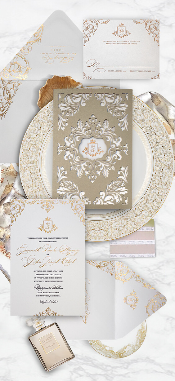 Ornate and regal laser cut wedding invitations