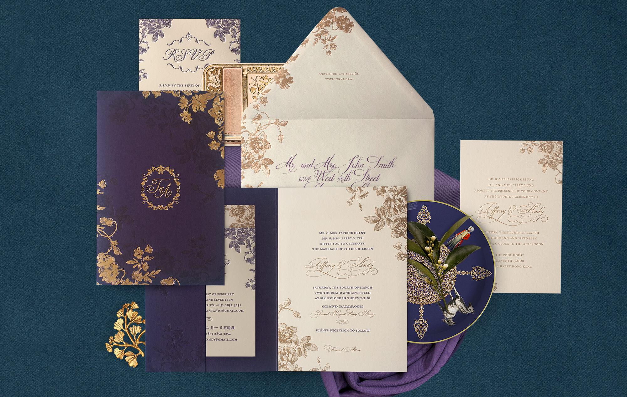 Vintage invitation with botanical illustrations