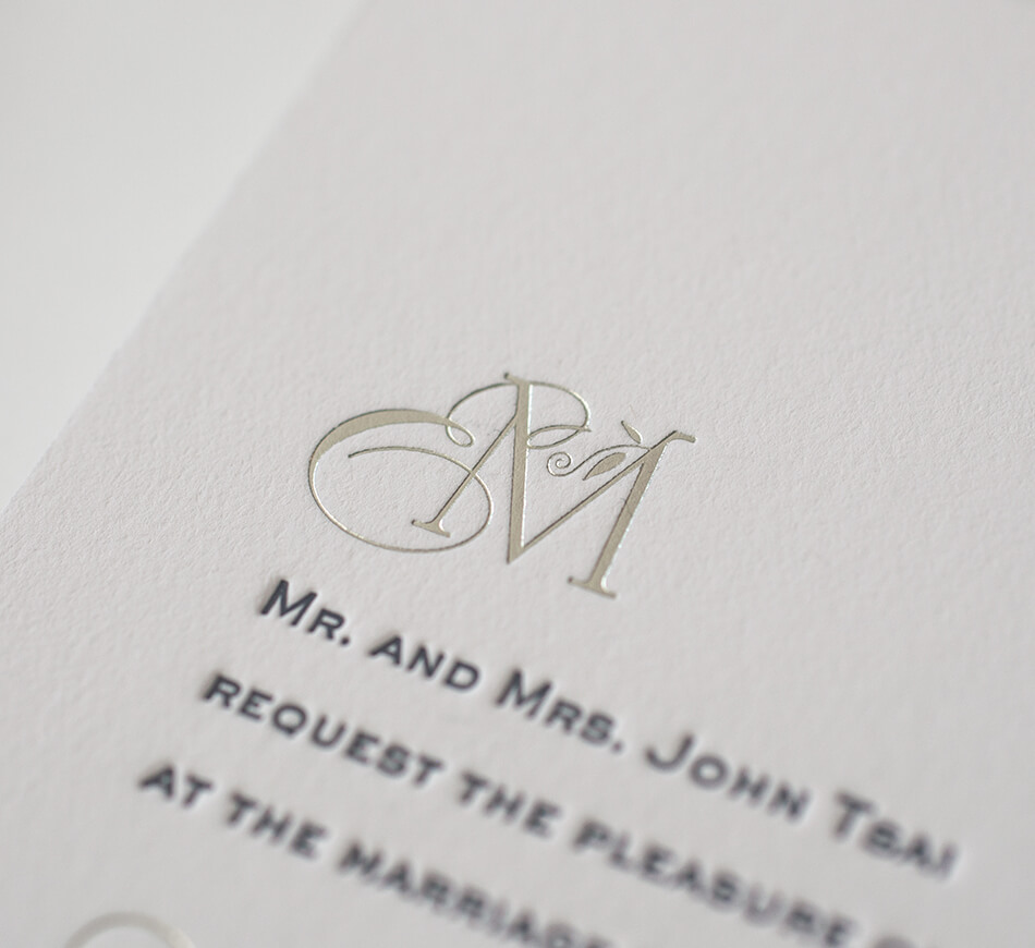 Silver foil monogram with leaf detail