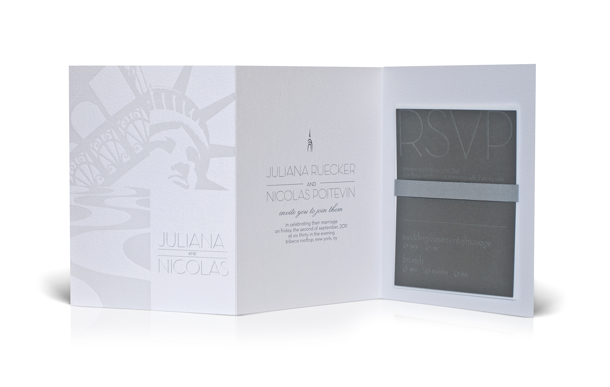 Tribeca Rooftop stark white wedding invitation