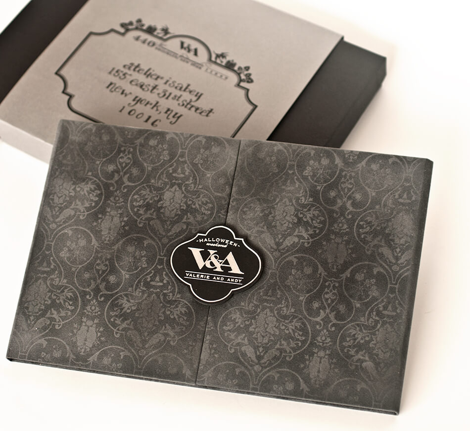 Velvet invitation folder and box