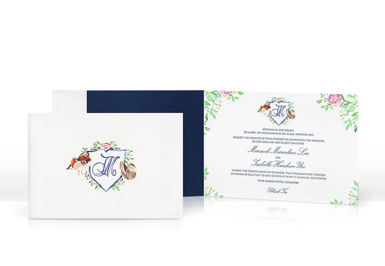 Watercolor crest wedding invitation